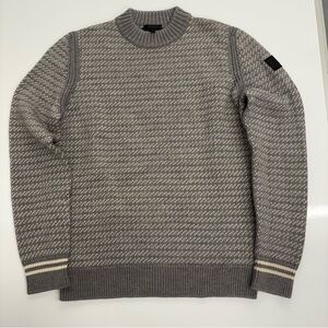 Belstaff Gray White Herringbone Knit Sweater XL
